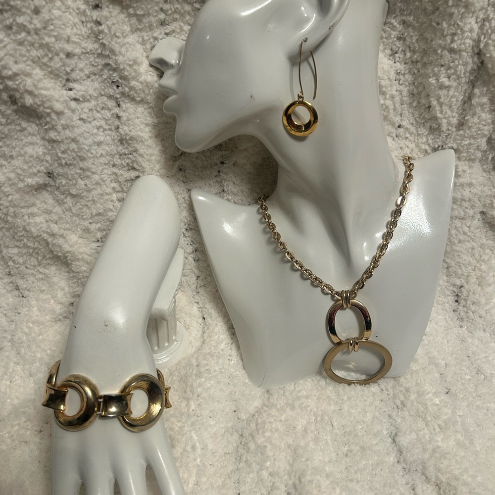 Anne Klein Gold Circle Necklace, Bracelet and Earrings Set